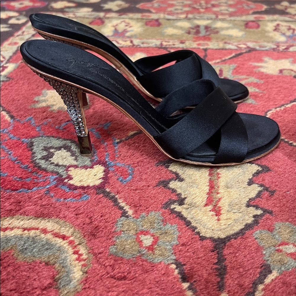 Vintage Giuseppe Zanotti designer shoes with crystal studded heels.